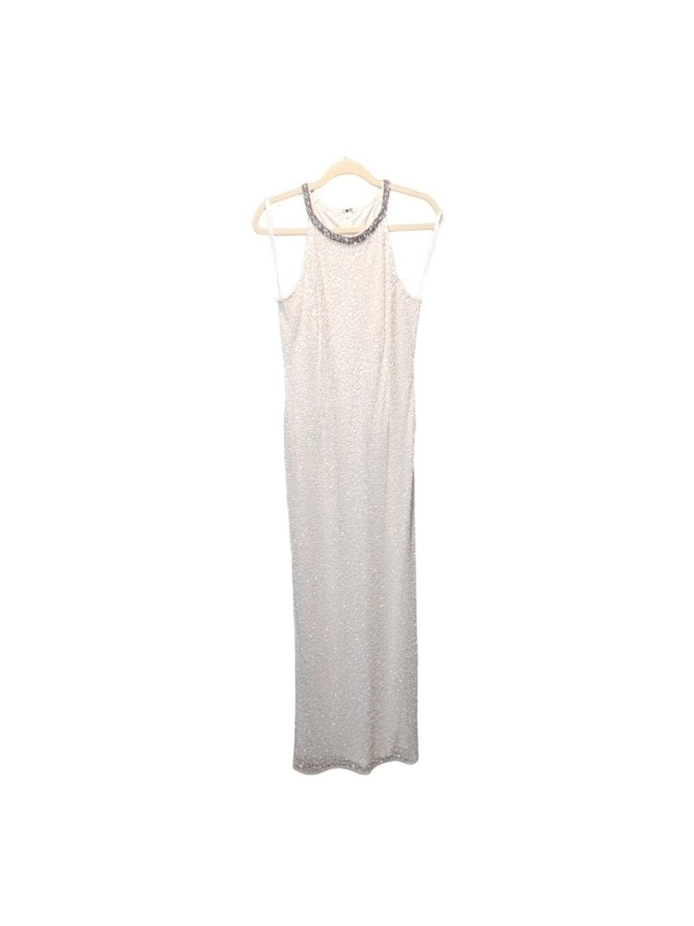 Mac Duggal Beaded Sleeveless High Neck Column Gown in White Size 8 - Picture 2 of 12